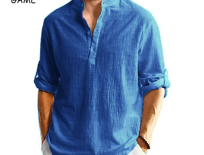 New Men's Cotton Linen Shirts Long Sleeve Button Down Shirts Henley Beach Shirts Men's Hawaiian Shirts Breathable T-Shirts