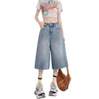 Women's Vintage Wide Leg Denim Capri Pants Shorts Summer New Plus Size Tummy Control Loose Straight Leg Casual Streetwear PlatiNum