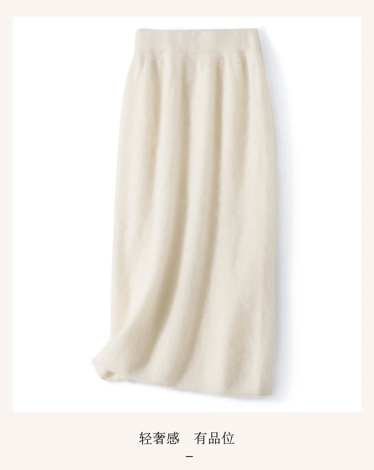 Autumn Winter Knitted Woolen High Waist Slim Fit Half-length Skirt Women's Mid-length Wrap Bodycon Skirt Elegant Commute Style PlatiNum