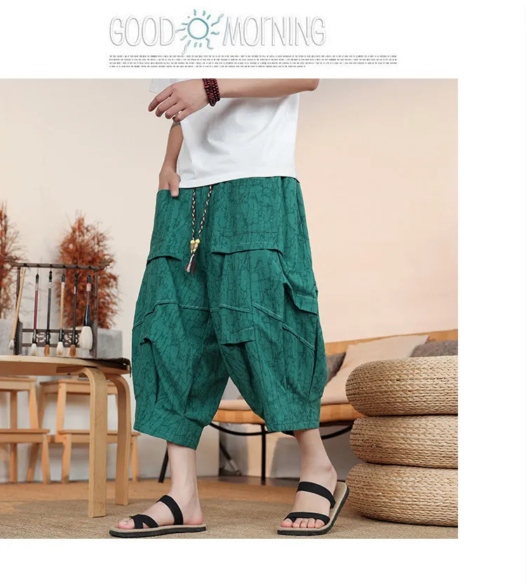 Pantaloncini Estivi da Uomo Taglie Forti in Cotone Comodi Stile Cinese Vintage Moda Casual Sportivi a Lanterna Taglie Grandi fino alla 8XL