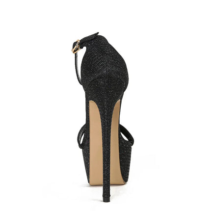 Liyke Model Catwalk Sequined Platform Sandals For Women Sexy Open Toe Party Nachtclub Stripper Heels Pole Dance Shoes Size 34-46 PlatiNum