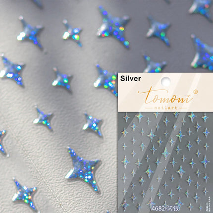 Punk Glitter Powder Blue Pink Star Charm Laser Silver Gold Starlight Rhinestones Moon DIY Nail Art Stickers Manicure Tool Decals