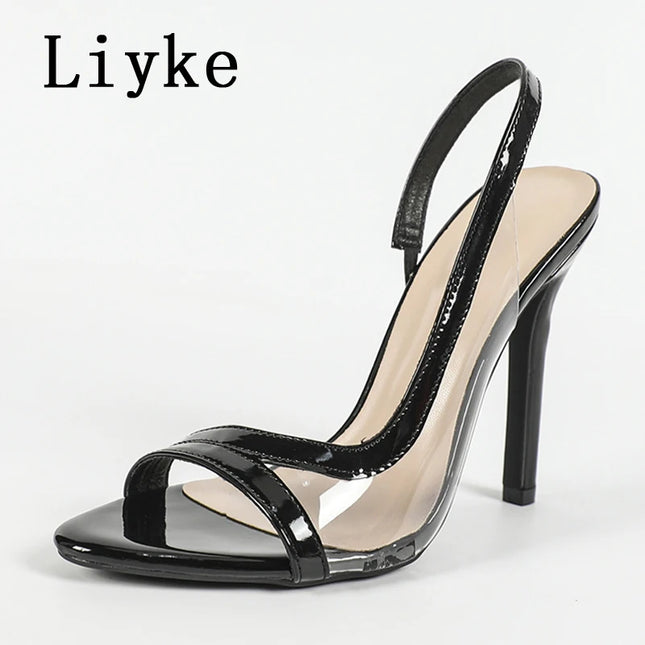 Liyke Sandali con cinturino alla caviglia sexy Donna 2026 Moda estiva Accogliente punta aperta Slip On Scarpe con cinturino posteriore Tacchi alti rossi Sandalias De Mujer