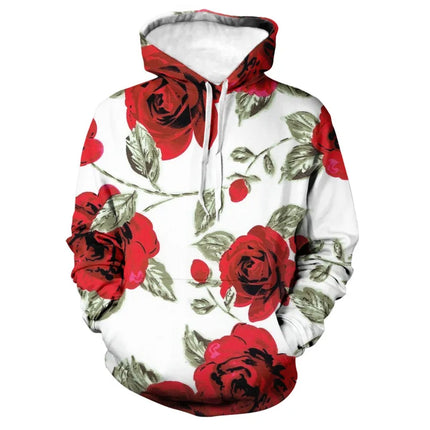 Fashion Rose Floral Hoodies Flower 3D Print Men Women Hip Hop Streetwear Hooded Sweatshirts Oversized Pullovers Top Man Clothing