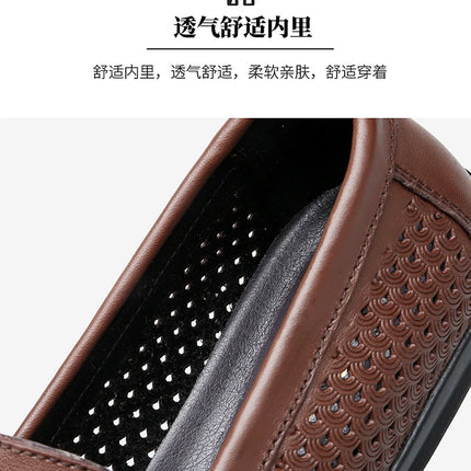 Mocassini da uomo in vera pelle traspirante con suola in gomma, scarpe casual slip-on, mocassini da uomo traforati