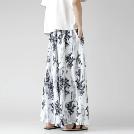 Pantaloncini da uomo casual larghi con stampa da spiaggia, in seta ghiaccio sottile, comodi, a gamba larga, stile Harajuku, streetwear
