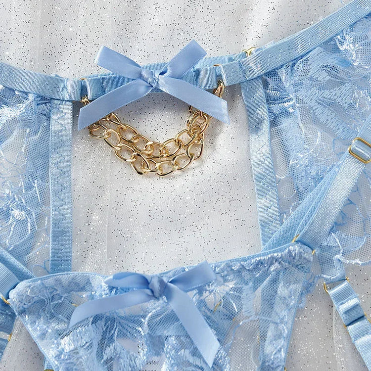 Sexy Clothes Women Lingerie Hot Fashion Chain Embroidery Sexy Perspective Hollow 3-point Lingerie Hot Lingerie Women