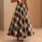 New Women Woolen Plaid Skirt Autumn Winter Fashion Elastic High Waist A-Line Wool Blended Long Skirt Simplicity Vintage Skirt PlatiNum