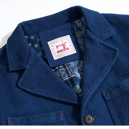 Men's Indigo Cargo Jacket Height Weight Cotton Lapel Multi-pocket Jacket Male French Vintage Thick Workwear Tooling Jacket Coat