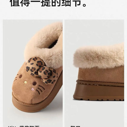 Sanrio Hello Kitty Winter Fleece Lined EVA Thick Mule Slippers Snowy Day Anti-Slip Warm Fleece Outdoor Slippers Women Snow Boots