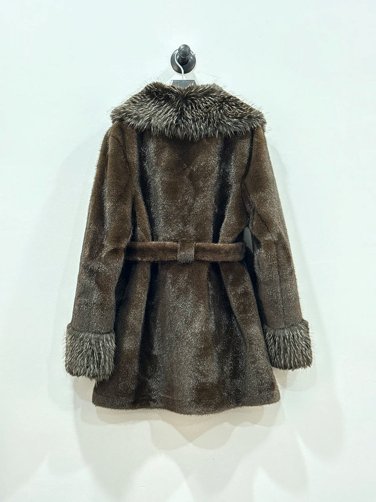 ZADORIN Luxury Long Mink Coat Faux Raccoon Fur Collar Warm Black Fur Coat Woman Elegant Belted Faux Fur Jacket Winter Outerwears