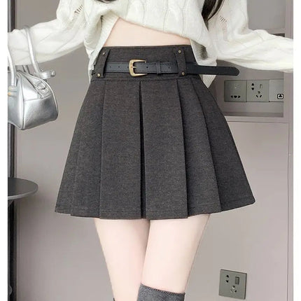 Autumn and Winter 2025 New High-waisted A-line Skirt College Style Sweet Versatile Woolen Pleated Skirt PlatiNum