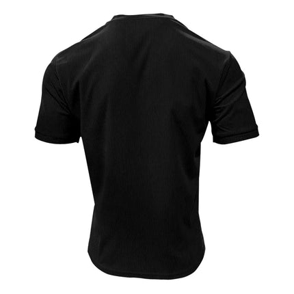 Men's European and American Summer Corduroy Solid Color Slim Casual V-Neck T-Shirt Amazon