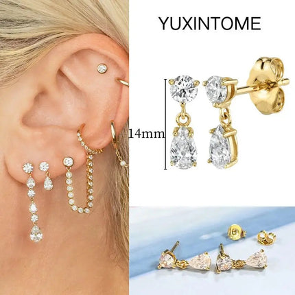 White Color Zircon Hoop Earrings 925 Sterling Silver Needle Cross/Star/Flower/Water Drop Pendant Gold Earrings Luxury Jewelry PlatiNum