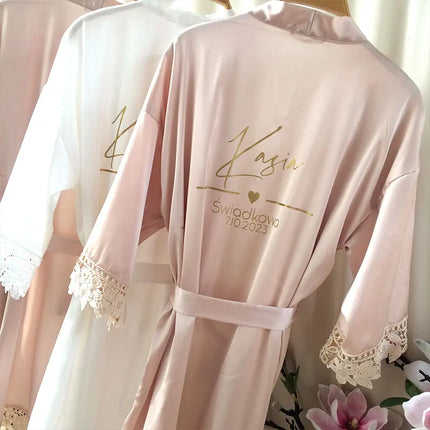 Indumenti da notte estivi personalizzati in pizzo Sposa e damigella d'onore Abito da sposa Abito personalizzato Champagne Kimono Accappatoio in seta Abito da notte in raso