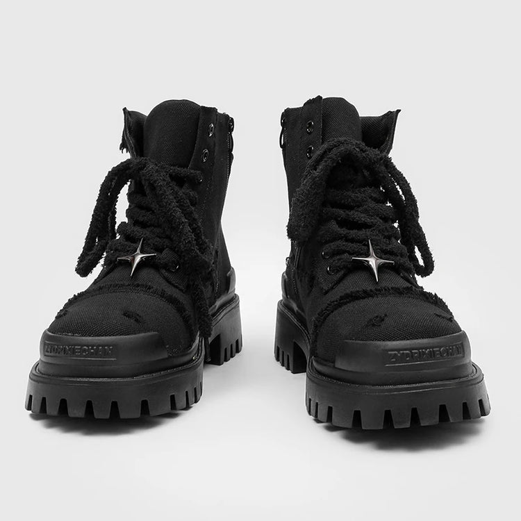 Four cornered star thick soled men high top boots European American anti kick height increasing anti slip retro motorcycle boots