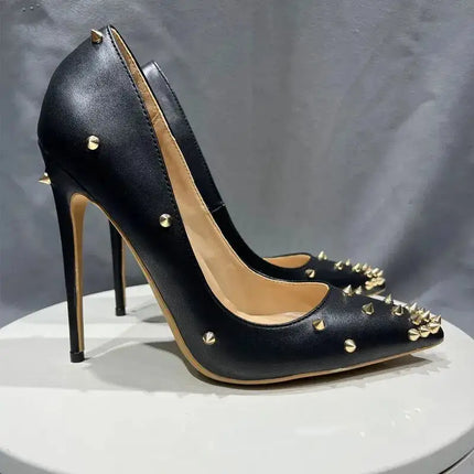 Spike rivetti scarpe da sposa per feste a punta tacchi alti 10cm Sexy bocca superficiale singole scarpe per tutte le stagioni donna taglia grande 35-45 platinumshop