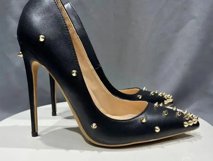 Spike rivetti scarpe da sposa per feste a punta tacchi alti 10cm Sexy bocca superficiale singole scarpe per tutte le stagioni donna taglia grande 35-45 platinumshop