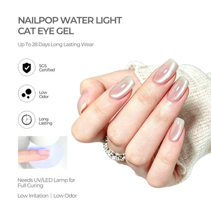 Nailpop Cat Eye Gel Polish 15ml HEMA/TPO Free Magnetic Nail Varnish Coarse Fine Glitter Particles Effect UV/LED Cured DIY 1pc
