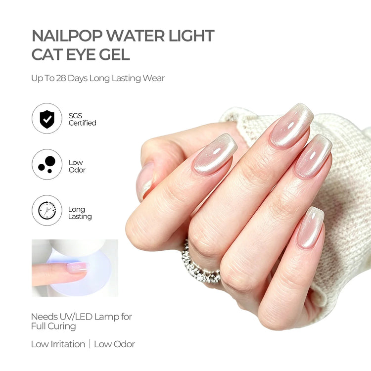 Nailpop Cat Eye Gel Polish 15ml HEMA/TPO Free Magnetic Nail Varnish Coarse Fine Glitter Particles Effect UV/LED Cured DIY 1pc