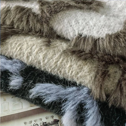 Men Jacquard Furry Sweater Long Sleeve Thick Print Faux Mink Velvet Knit Dyed Pullover O Neck High Street Warm Sweater Jumpers
