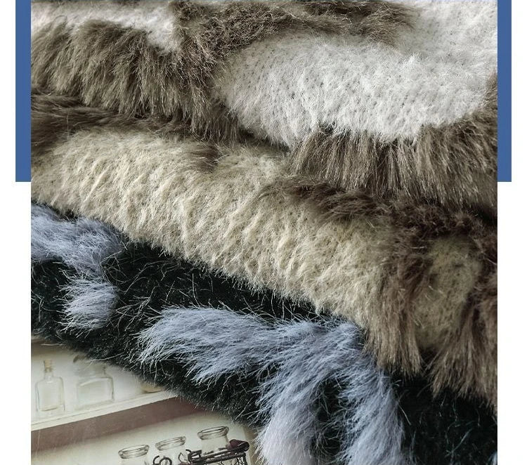 Men Jacquard Furry Sweater Long Sleeve Thick Print Faux Mink Velvet Knit Dyed Pullover O Neck High Street Warm Sweater Jumpers