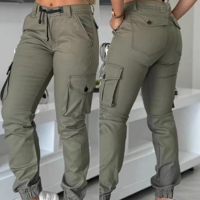 Women's Work Pants 2025 Summer High Waist Multiple Pockets Design Cuffed Cargo Pants Slim Fit Trousers Y2k Fashion Streetwear