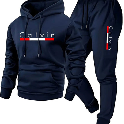 2025 Men's Casual Jogging Sportswear Set Hoodie and Black Sweatpants Rubberized Jacket Fashion Sports Winter Warm 2 Piece Set PlatiNum