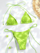 Set Bikini Triangolo Sexy Micro Thong, Costume da Bagno Donna, Biquini con Lacci, Abbigliamento da Spiaggia Stampato, Bikini Thong platinumshop