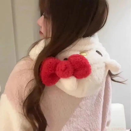 2025 Hello Kitty Pajamas Women'S Autumn And Winter Coral Velvet Thickened Bathrobe Cute Winter Nightgown Long Women'S Suit