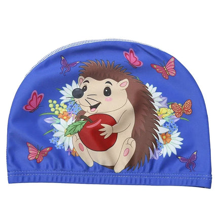 Kids Swim Cap Stretchy Fabric Cute Cartoon Long Hair Adorable Children Protect Ears Pool Hat for Boys and Girls