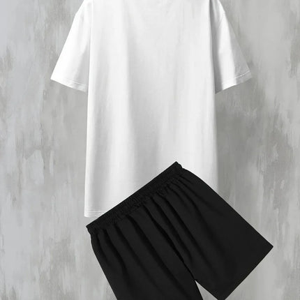 New Men's Casual Los Angeles Letter Print Comfortable and Breathable T-shirt Two-piece Outdoor Comfy Shorts Set