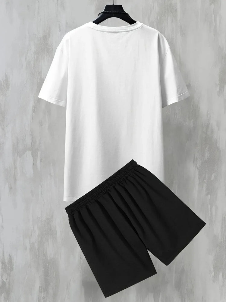 T-shirt comoda e traspirante stampata con lettera Los Angeles casual da uomo nuova Set di pantaloncini comodi da esterno in due pezzi