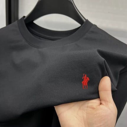 Men's Round Neck Short Sleeve 100% Pure Cotton T-shirt Hot Sale Luxury Brand Summer Exquisite Embroidery Pony Breathable Top