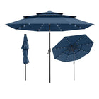 Ombrellone da patio solare da 10 piedi con 32 luci a LED, parte superiore ventilata a 3 livelli, colore blu navy