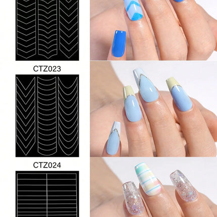 1pc 6 Style Hollow out French Manicure Nail Art Stickers, V-Shaped Strip-Type Simple Design Self-Adhesive Nail Tips Guides Frenc