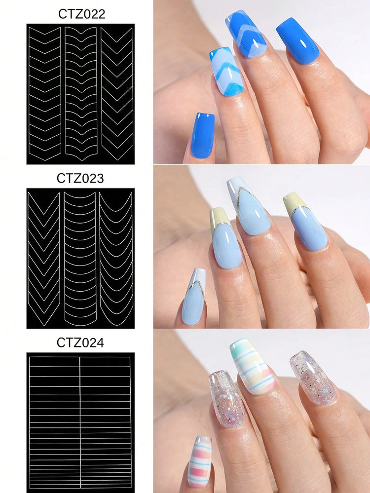 1pc 6 Style Hollow out French Manicure Nail Art Stickers, V-Shaped Strip-Type Simple Design Self-Adhesive Nail Tips Guides Frenc