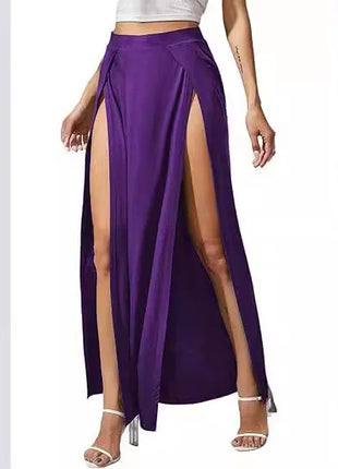 Nuova gonna elastica a vita alta da donna tinta unita spacco alto laterale vestibilità ampia assorbimento del sudore gonna lunga da spiaggia stile street