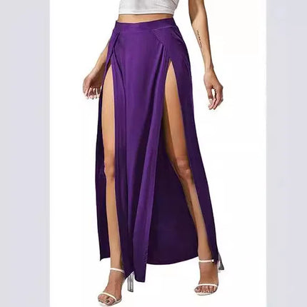 Neuer Damen-Rock, elastisch, hohe Taille, einfarbig, hoher Seitenschlitz, lockere Passform, schweißabsorbierend, langer Strandrock im Streetwear-Stil