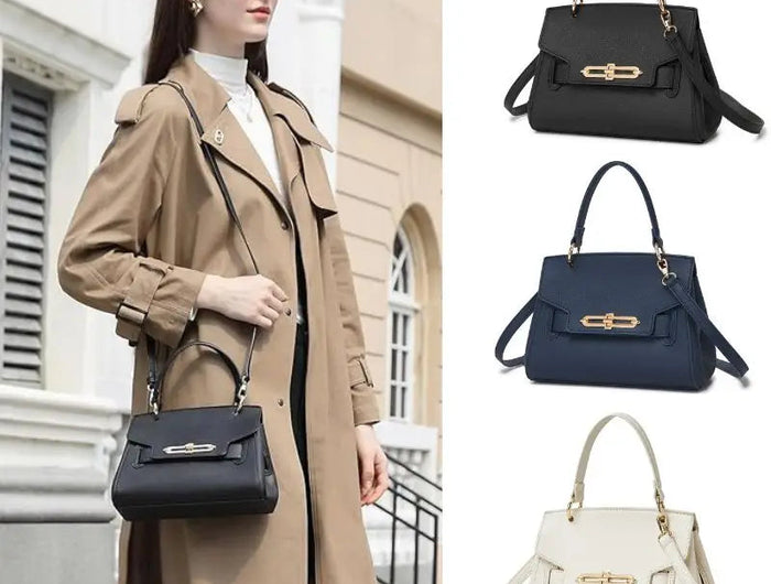 Miss Lulu WOMEN'S PU leather handbag elegant shoulder bag with anti-theft & detachable handles small PlatiNum