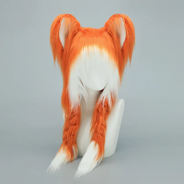 Long Plush Cat Ear Hat Fox Ear Double Braid Caps Cute Lolita Anime Fall Winter Cap Y2K Anime Cosplay Accessories