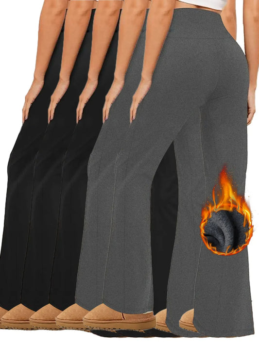 5 Pack Women's Super Soft High Waisted Fleece Flare Leggings. Tummy Control Soft Bootleg Bootcut Pants