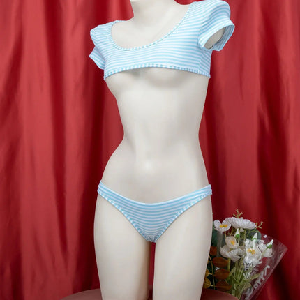 La biancheria intima giapponese della maglietta a righe Super corte imposta il Bikini uniforme delle ragazze del Costume Cosplay della scuola di stile a tre punti platinumshop