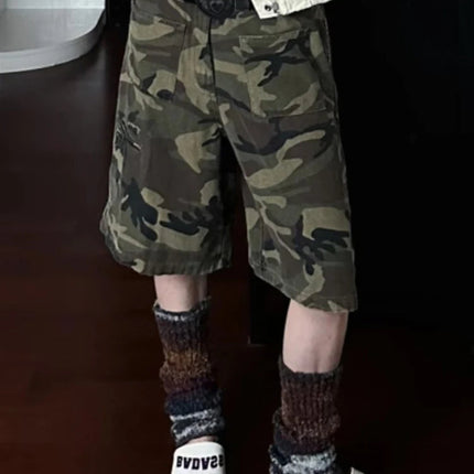 PBAP Camouflage Denim Bermuda Pants High Waist Pocket Patched Straight Cargo Jean Shorts Jorts Harajuku Vintage Women Streetwear PlatiNum