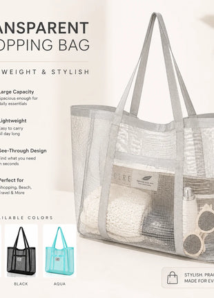 Borsa tote da donna in rete trasparente, borsa a tracolla portatile alla moda multifunzionale per lo shopping, viaggi, spiaggia estiva