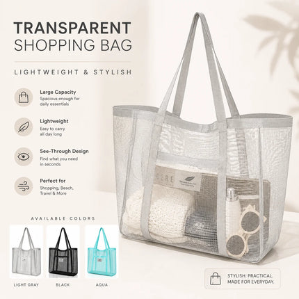 Borsa tote da donna in rete trasparente, borsa a tracolla portatile alla moda multifunzionale per lo shopping, viaggi, spiaggia estiva