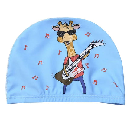 Kids Swim Cap Stretchy Fabric Cute Cartoon Long Hair Adorable Children Protect Ears Pool Hat for Boys and Girls