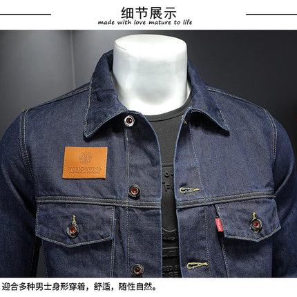 Men's High-Quality Dark Blue Casual Denim Coat Classic Fashion European Style Handsome M-4XL 2024 New