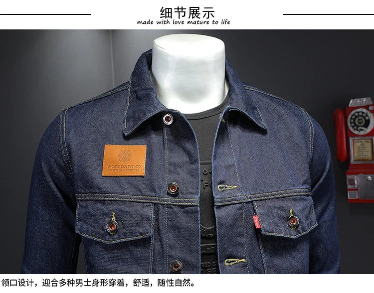 Men's High-Quality Dark Blue Casual Denim Coat Classic Fashion European Style Handsome M-4XL 2024 New