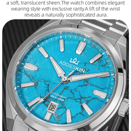 AddiesKIN K010 Turquoise Dial Automatic Mechanical Watch 20Bar Waterproof Sapphire Glass 9015 Movement BGW9 Luminous Men's Watch